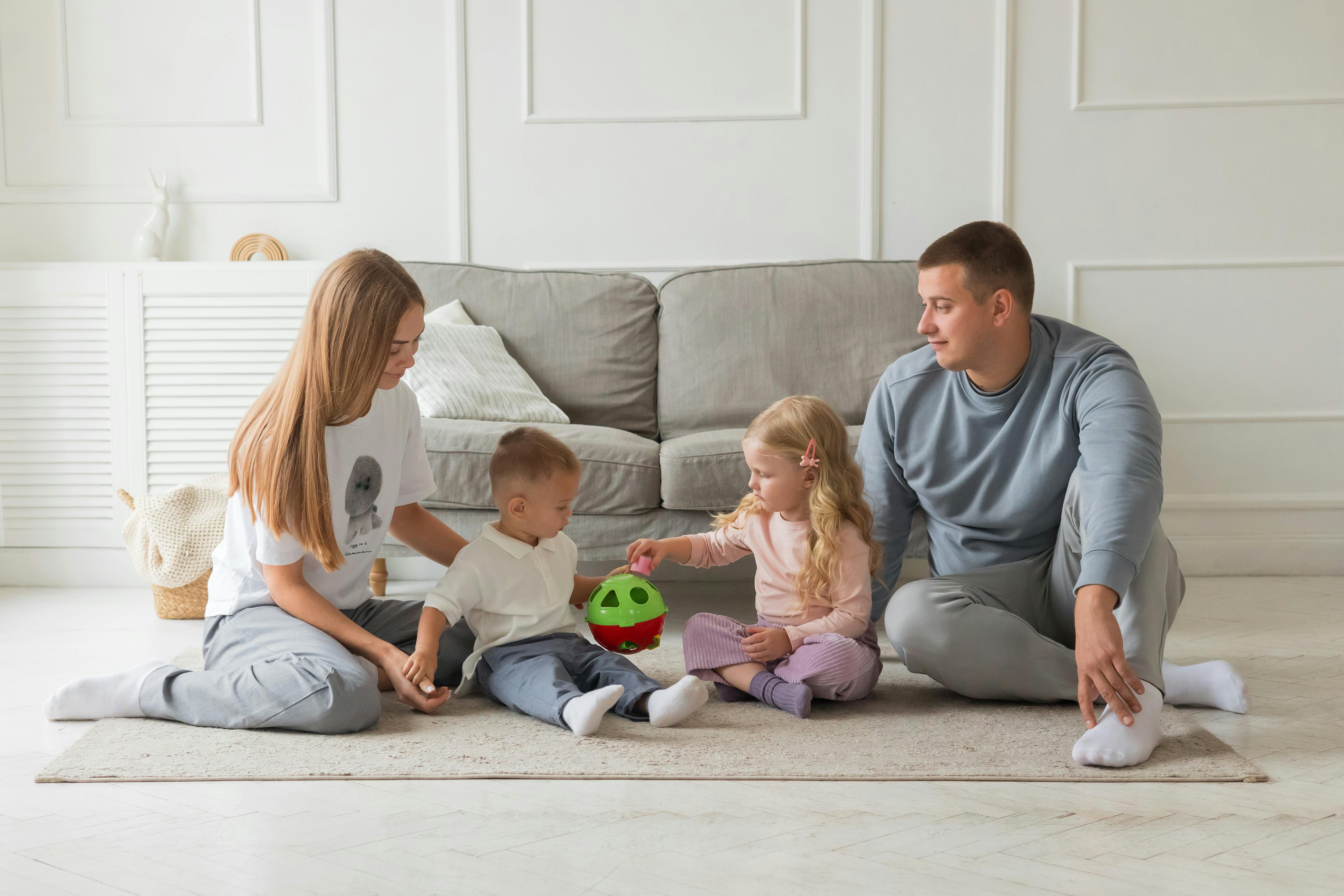 Family playing with toys